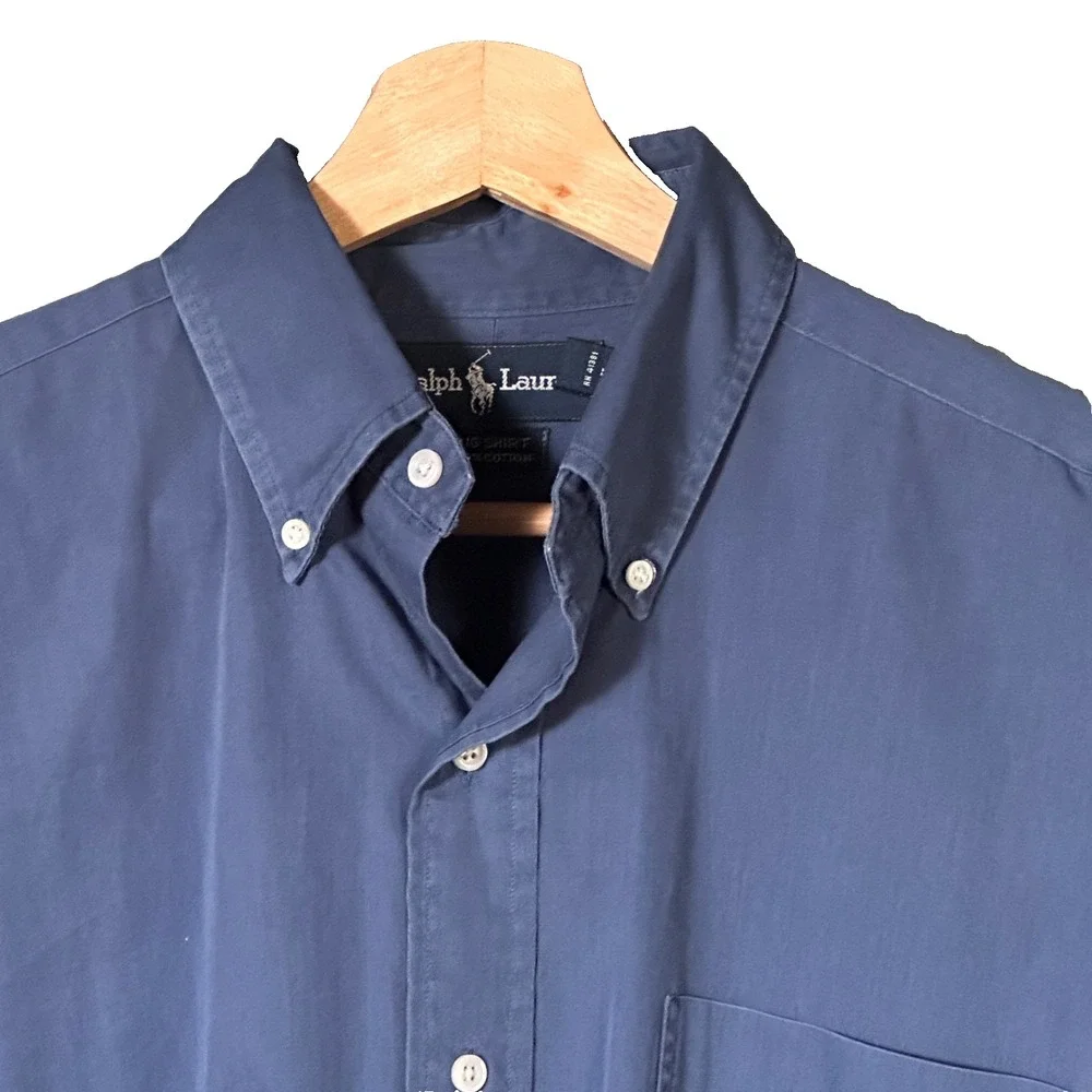 VTG 90s Ralph Lauren The Big Shirt Mens LT Blue Polo Pocket Pony Button Up XL